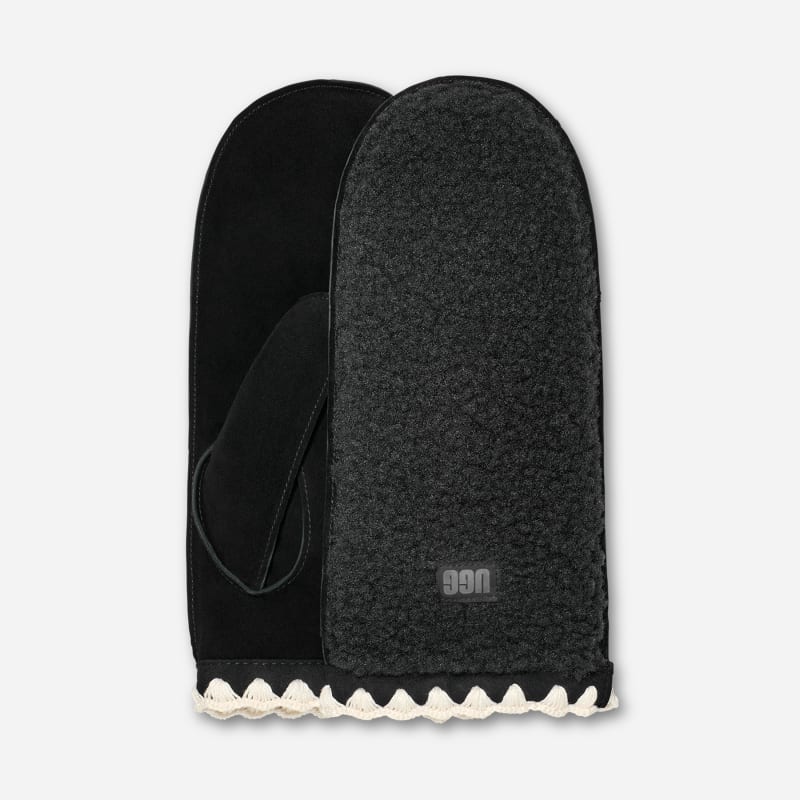 Käsineet UGG Fluff Shell Trim Mittens L/XL Musta | 101031-BLK, 0