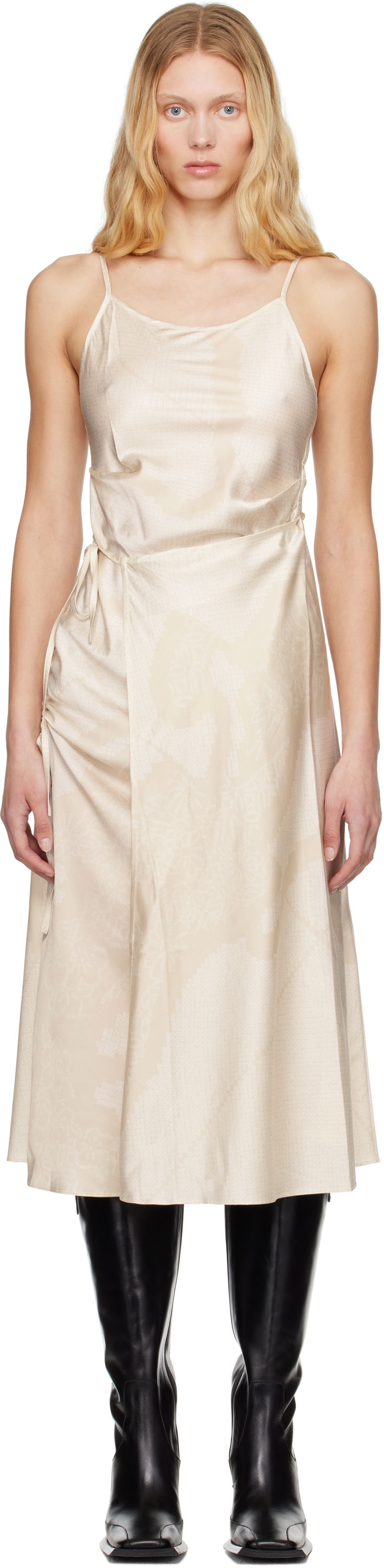 Mekko Feng Chen Wang Feng Chen Wang Pleated Silk Midi Dress Beige | FWS19DR04