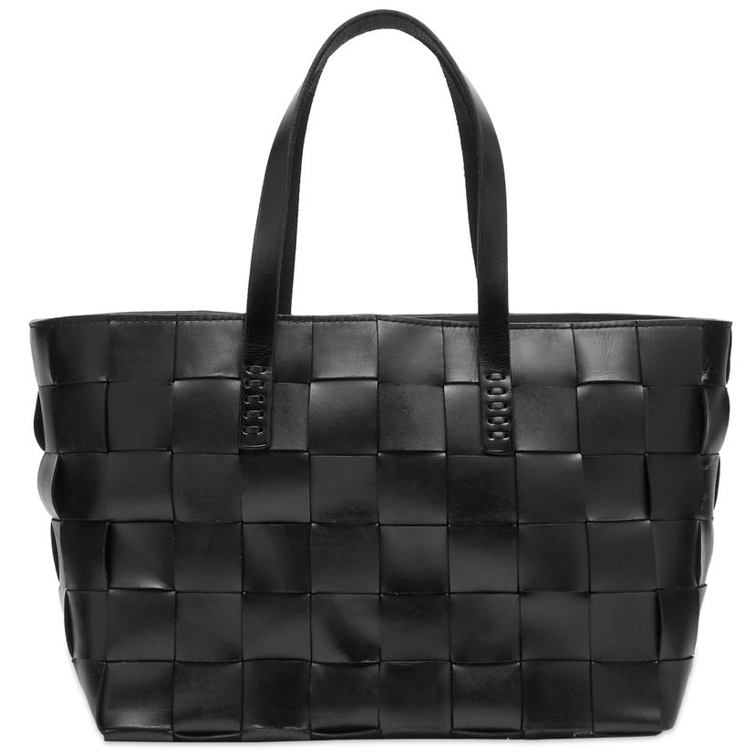 Kangaskassi Dragon Diffusion Black Leather Woven Tote Bag Musta | 8151-BLACK