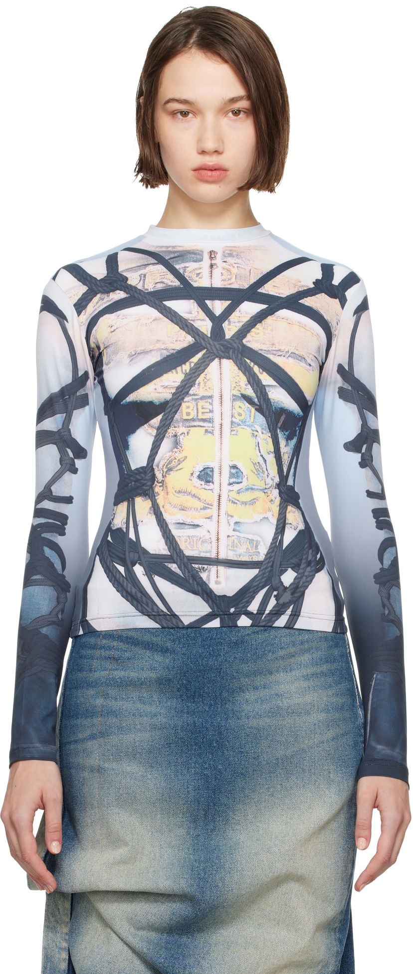 T-paita Y/PROJECT Bondage Print Long Sleeve Fitted T-shirt Sininen | 104TO012