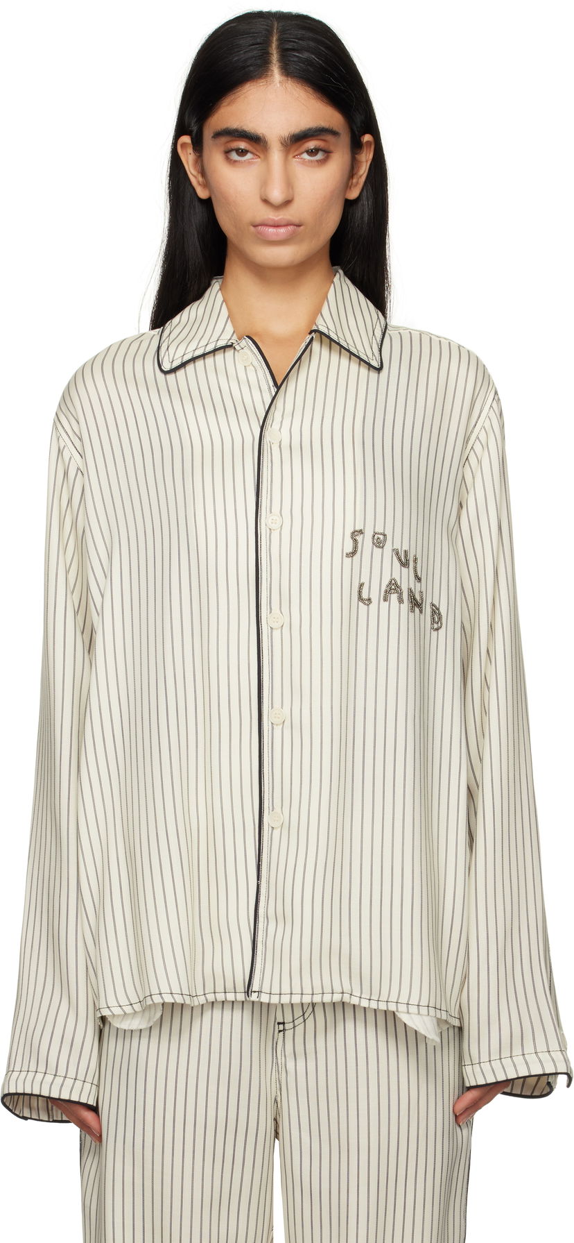 Paita Soulland Striped Cropped Overshirt Valkoinen | 42047-1259