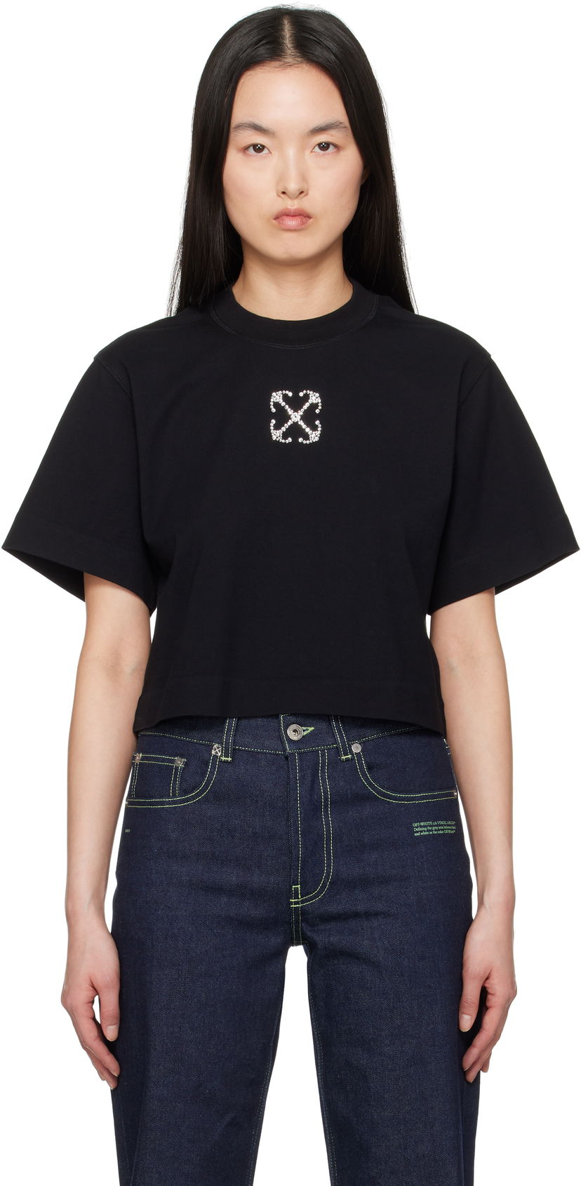 Crop top Off-White Off-White Jewel Mini Arrow Crop T-Shirt Musta | OWAA090S25JER0021072