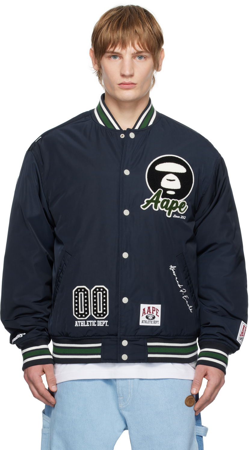 Bomber-takki AAPE by A Bathing Ape AAPE By A Bathing Ape Moonface Logo Varsity Jacket Tummansininen | AAPJKM7676XXNNYD
