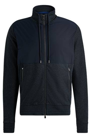 Takki BOSS Regular-Fit Mixed-Material Zip Sweatshirt Tummansininen | 50524063