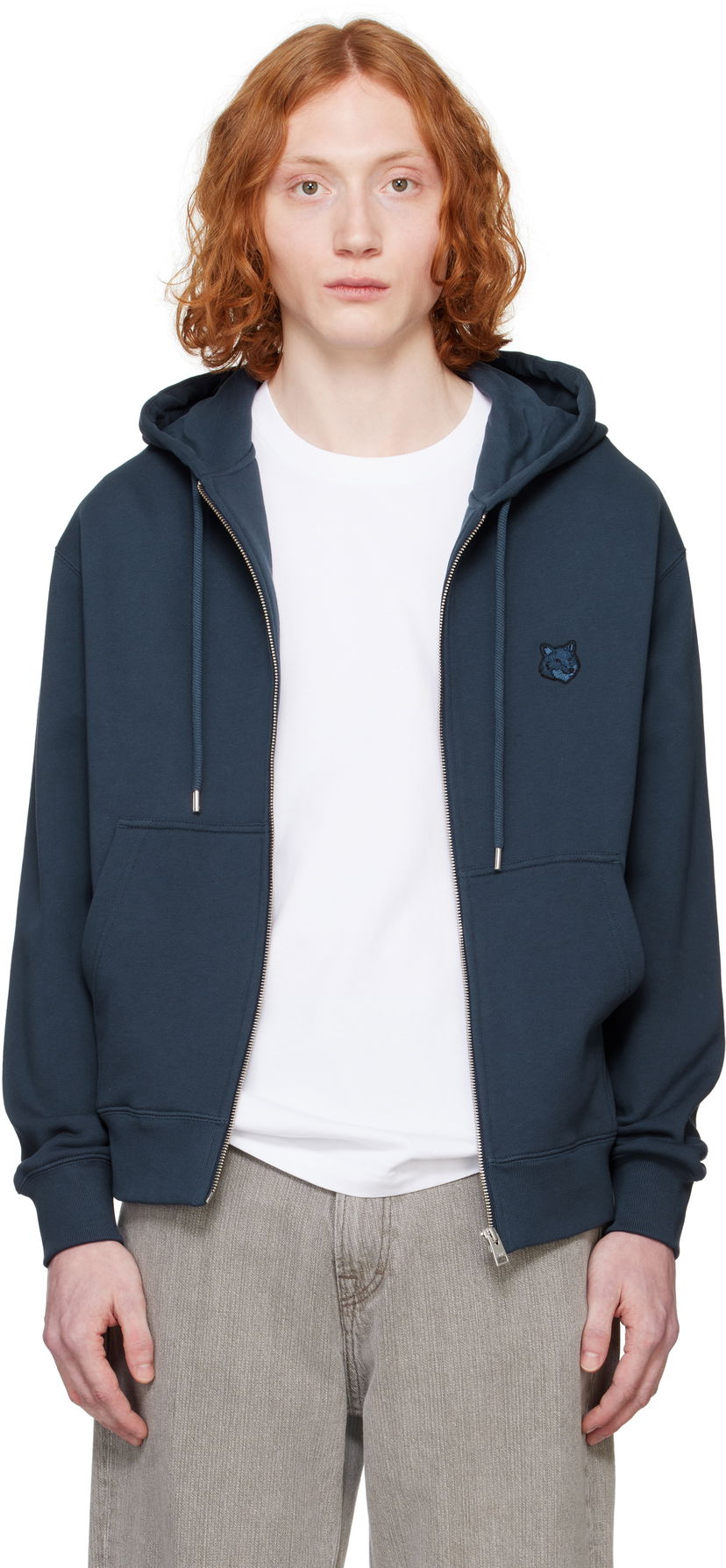 Huppari MAISON KITSUNÉ Maison Kitsuné Fox Head Zip Hoodie Tummansininen | MM00714KM0321
