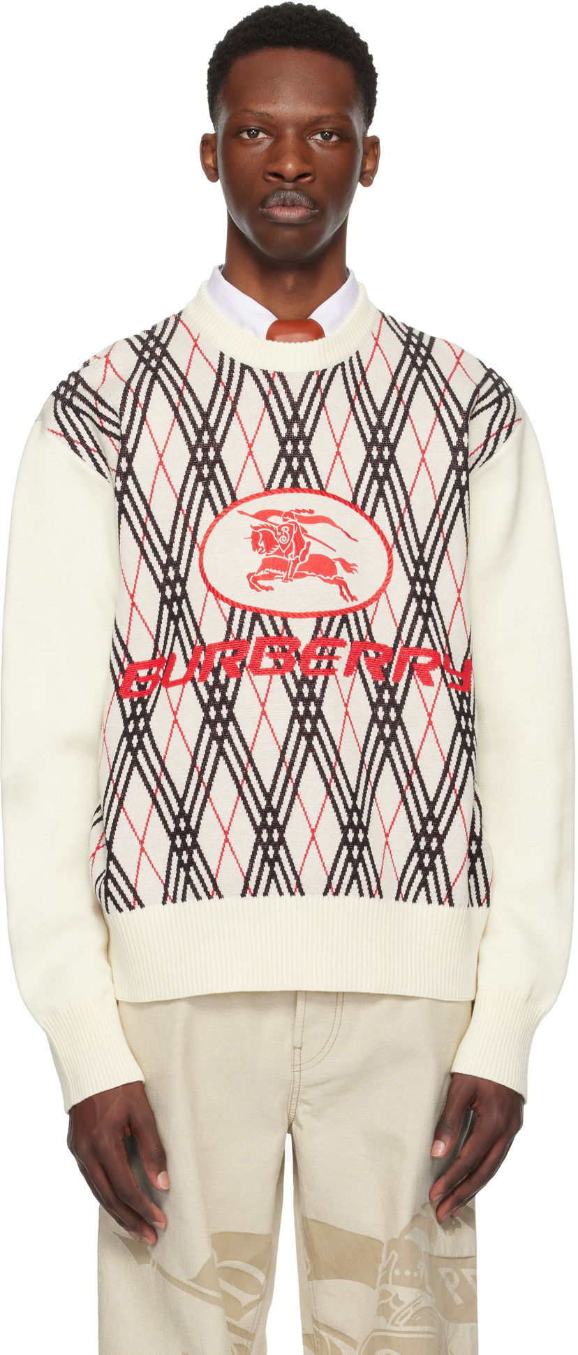 Villapaita Burberry Burberry Argyle Check Wool Blend Sweater Valkoinen | 8110554
