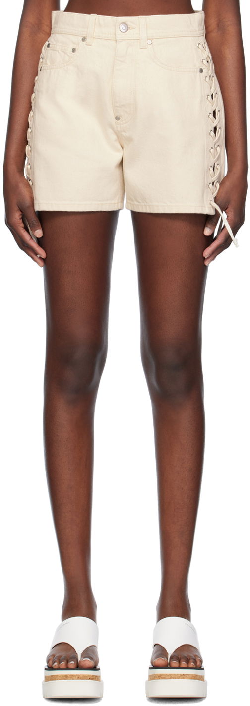 Shortsit Stella McCartney Stella McCartney Lace-Up Denim Shorts Beige | 6D02823SPH73