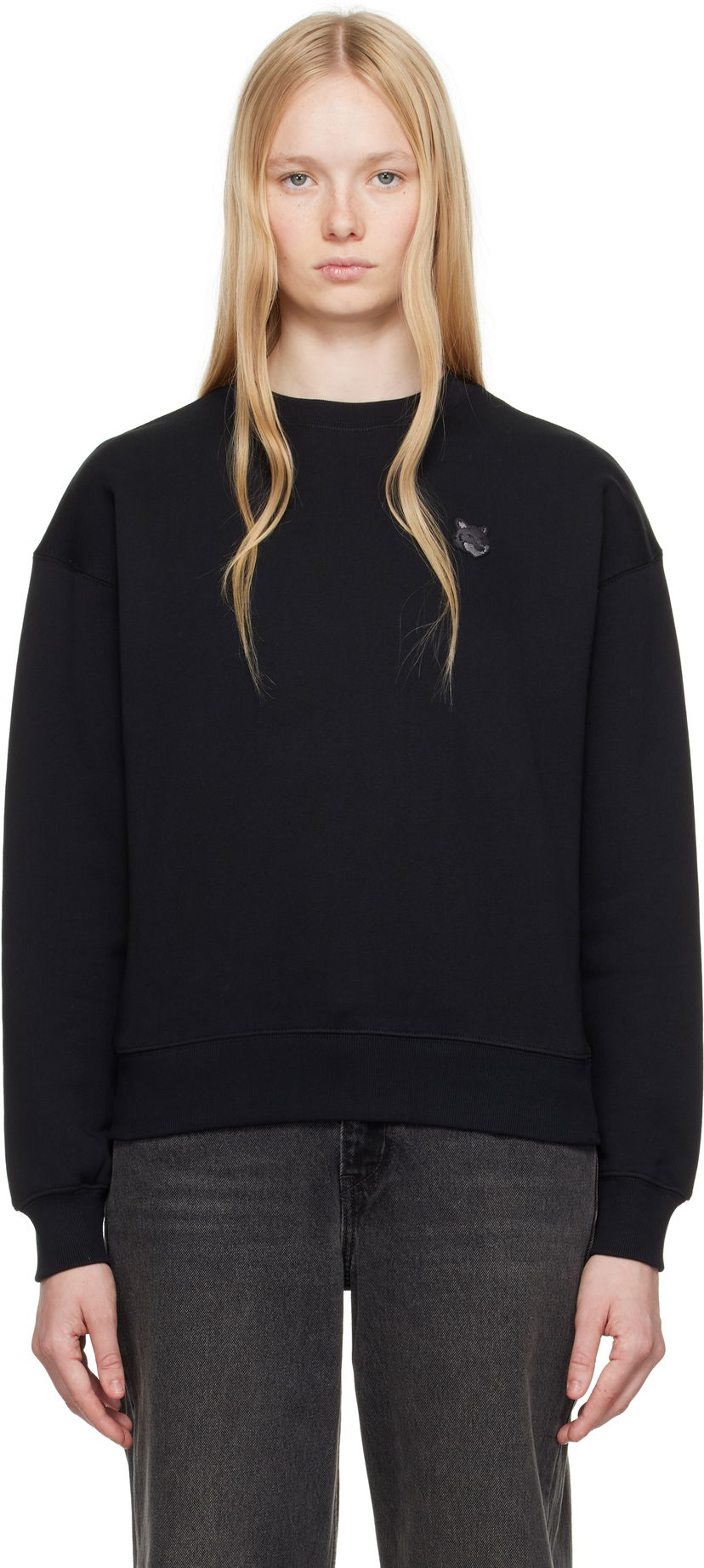 Villapaita MAISON KITSUNÉ Maison Kitsuné Comfort Sweatshirt with Fox Head Patch Musta | MW00315KM0321
