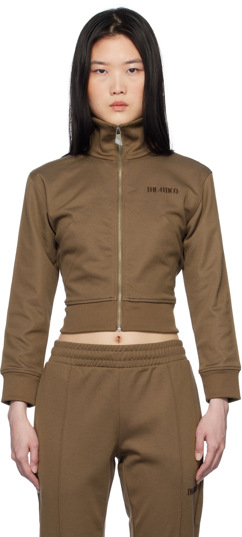 Verryttelypuku The Attico The Attico Cropped Track Jacket Ruskea | 250WCF00022 JJJ055AA