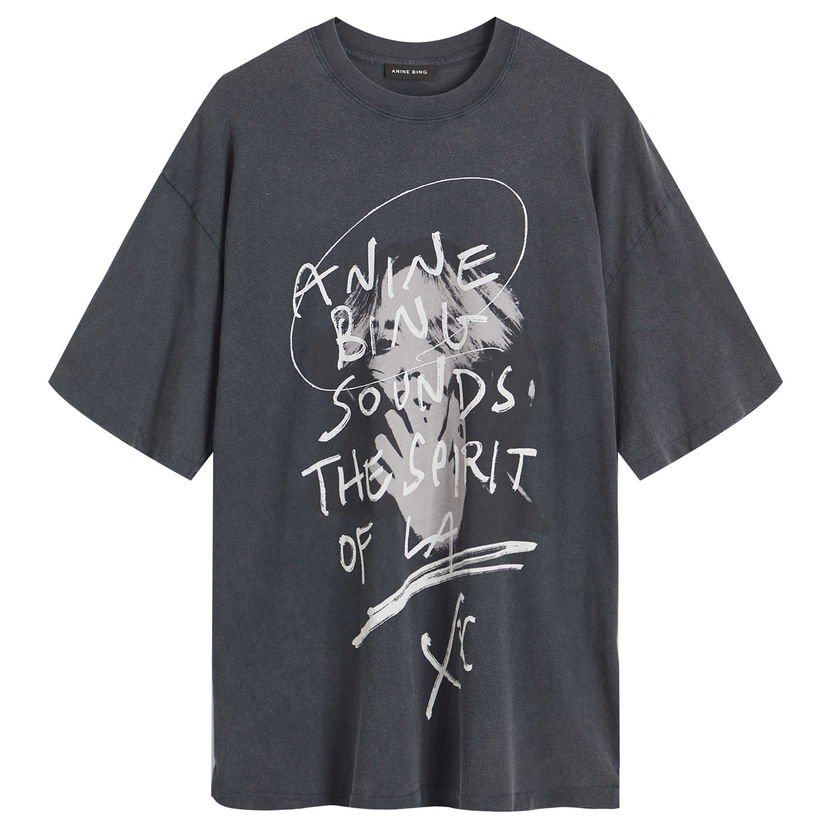 T-paita Anine Bing Kent Washed Black Graphic T-Shirt Harmaa | A-08-10748-WBL1