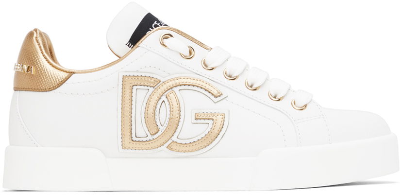 Tennarit ja kengät Dolce & Gabbana White & Gold Portofino Sneakers Valkoinen | CK1545 AD780