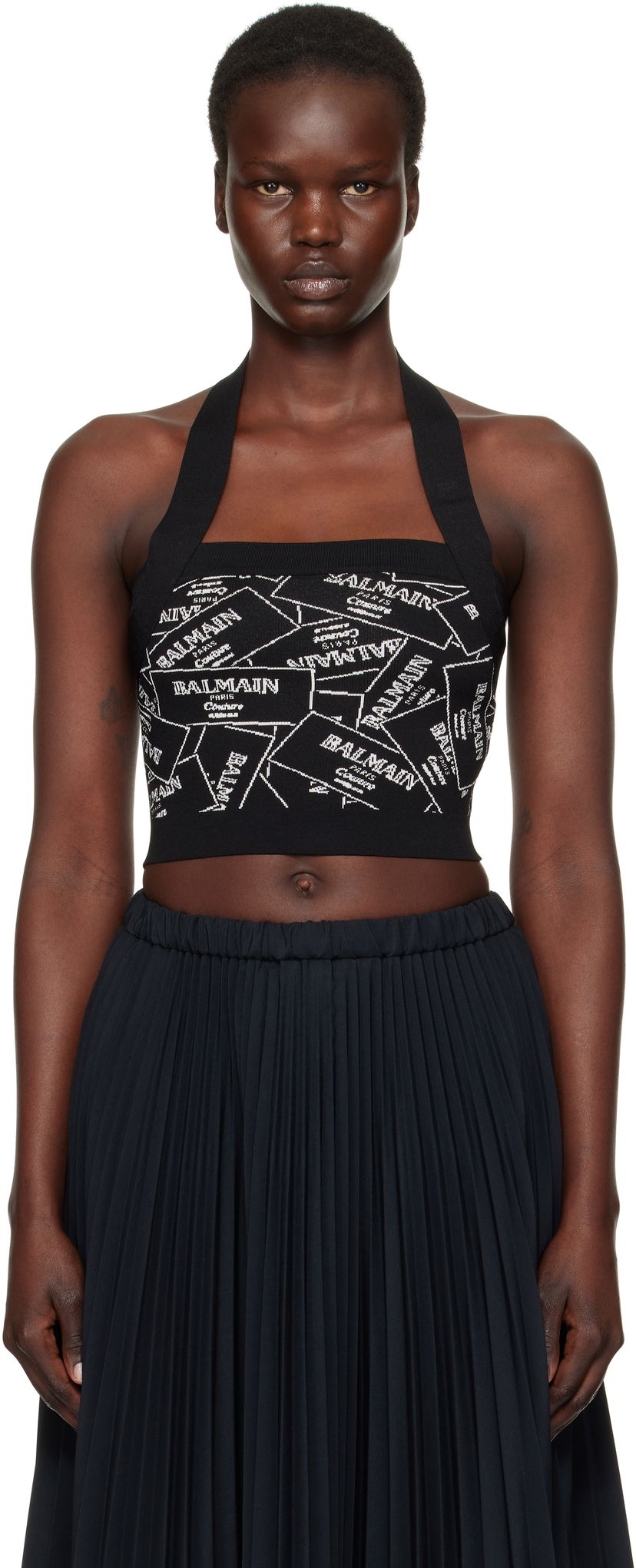 Hame Balmain Balmain Label Motif Halter Top Musta | EF1AA025KH86