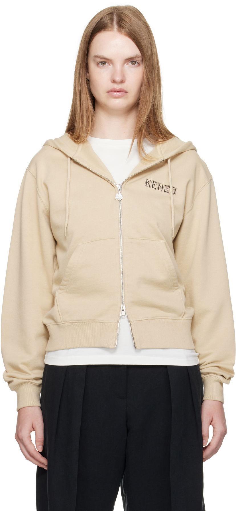 Huppari KENZO Kenzo 'KENZO City' Zip-Up Hoodie Beige | FF62HO2514MF
