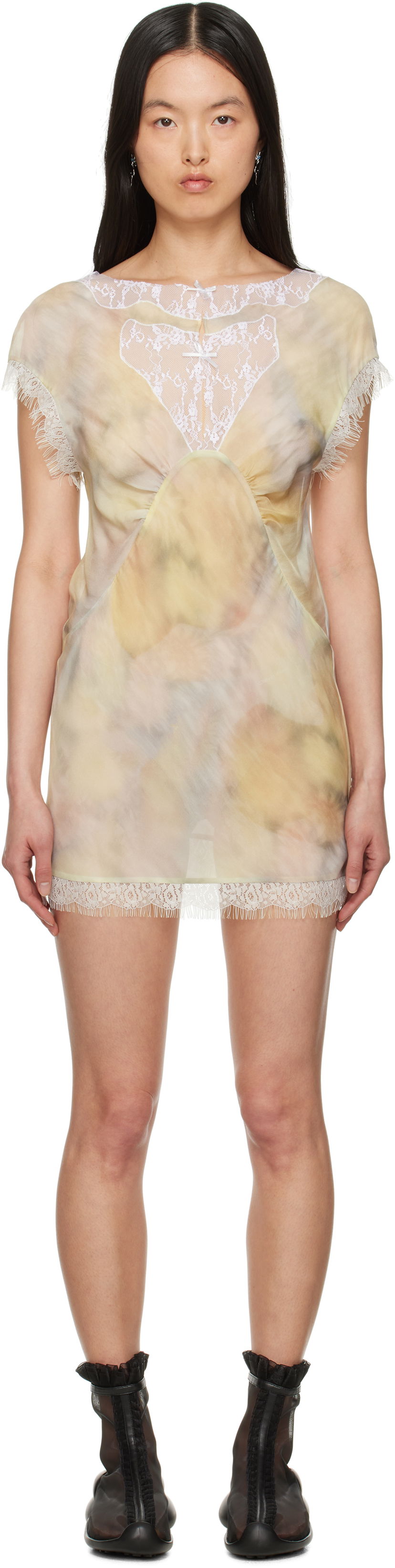 Mekko Collina Strada Collina Strada Waterlily Lace-Trimmed Tie-Dye Minidress Keltainen | XX4042