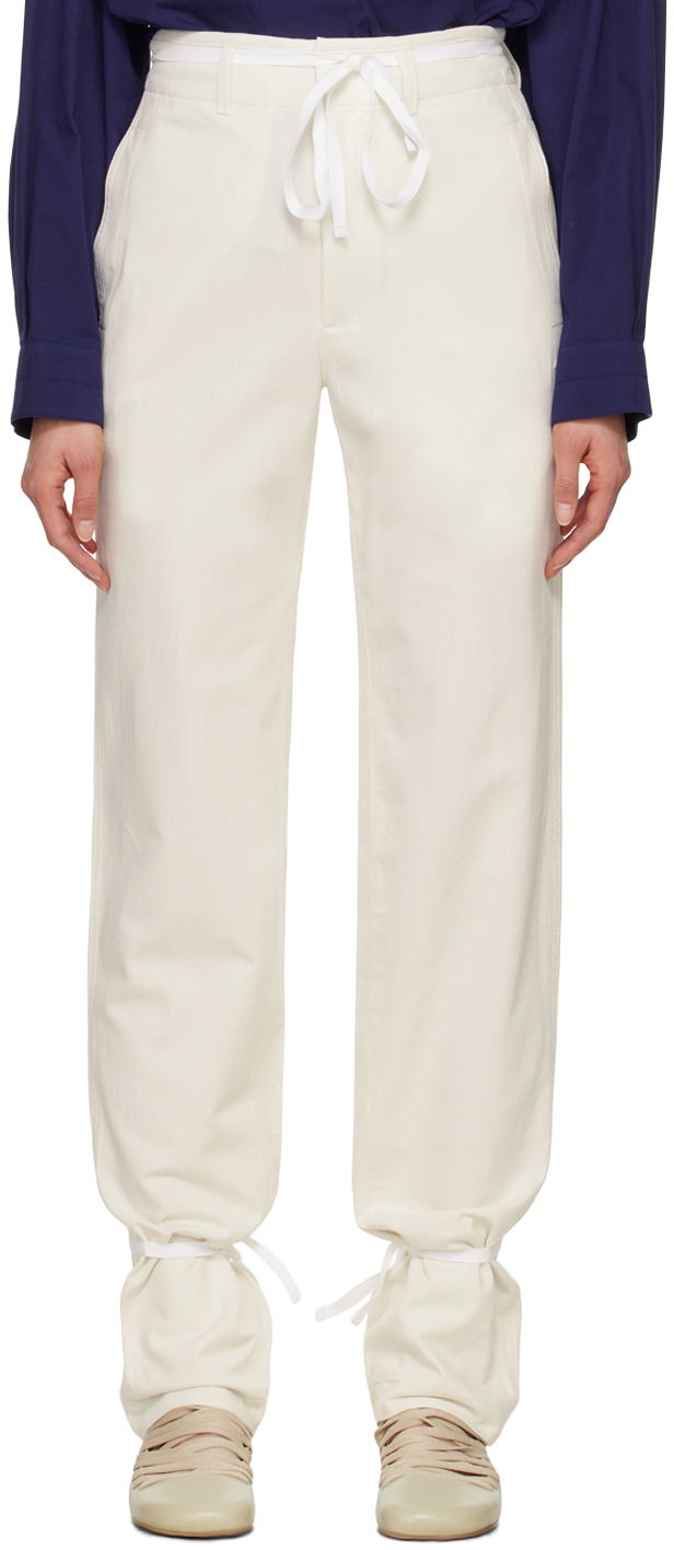 Housut LEMAIRE Straight Leg Tie Hem Trousers Valkoinen | PA1098 LF1253