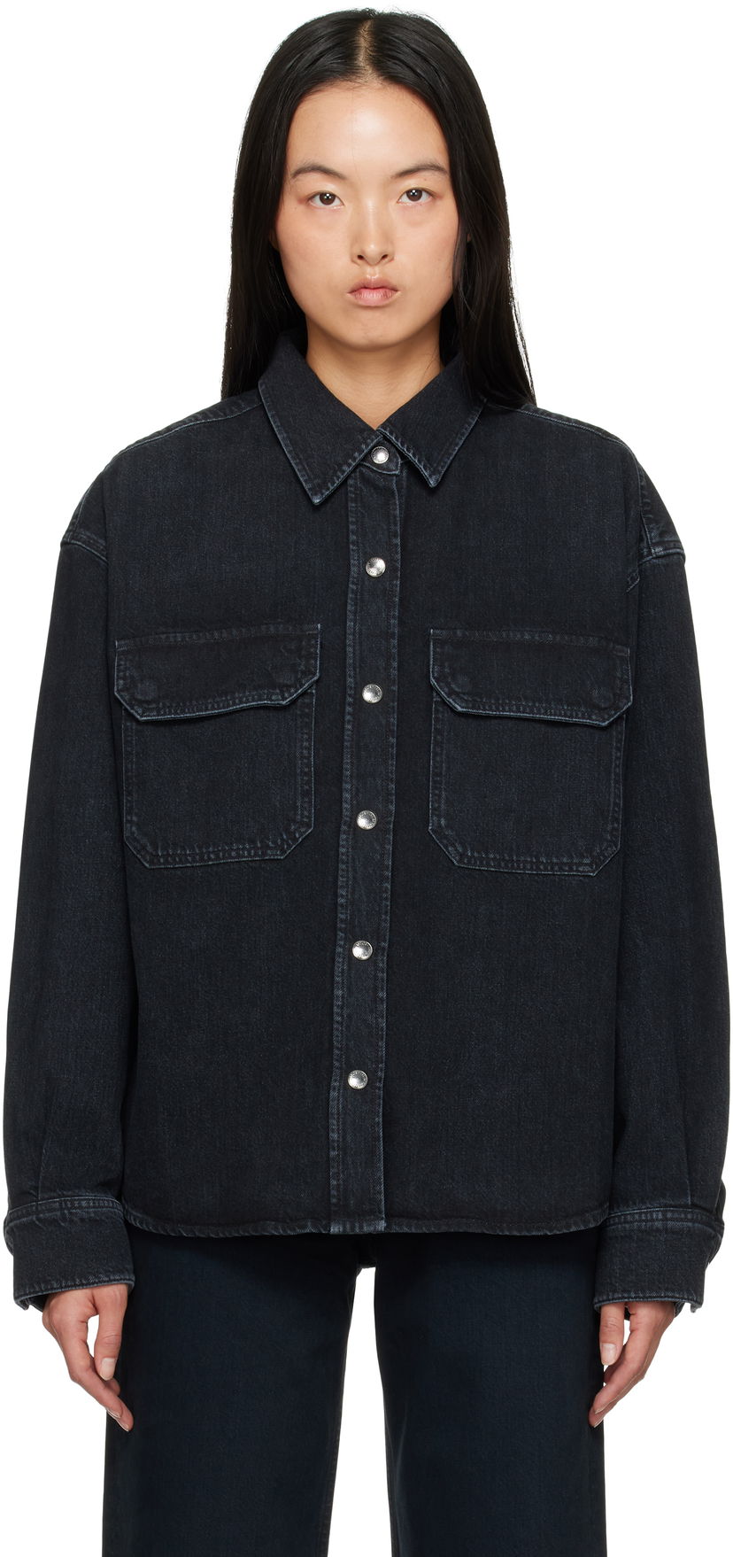 Paita AGOLDE Gwen Slice Denim Shirt Musta | A7299-1557