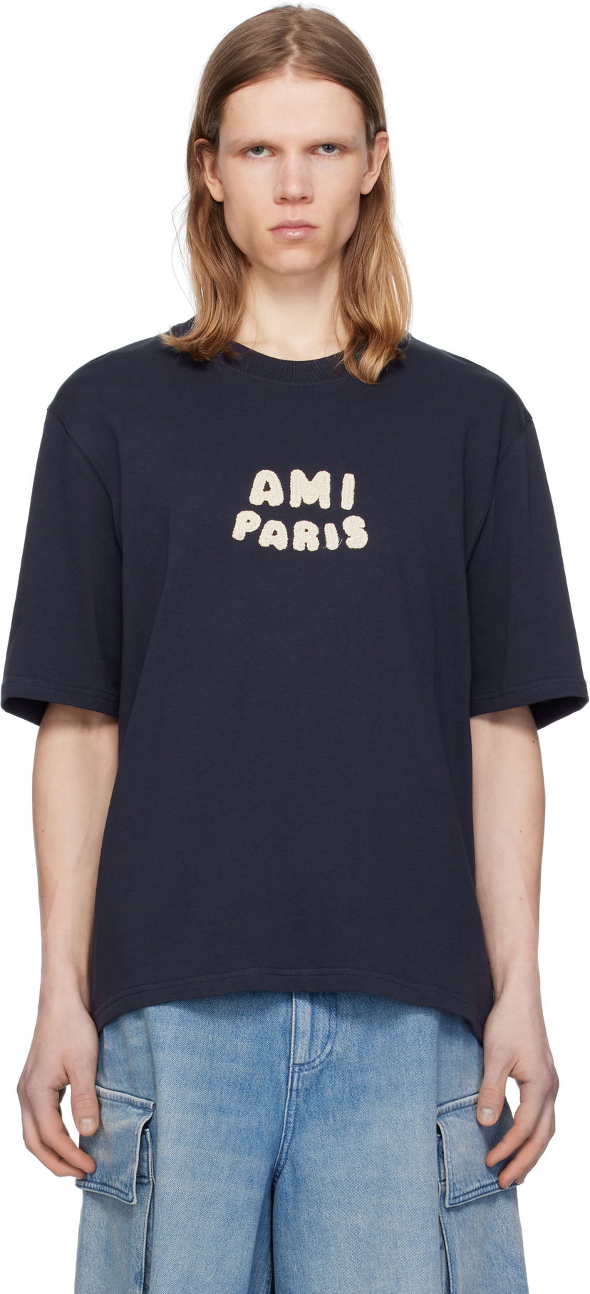 T-paita AMI AMI Paris Cotton Patch T-Shirt Tummansininen | UTS075.726