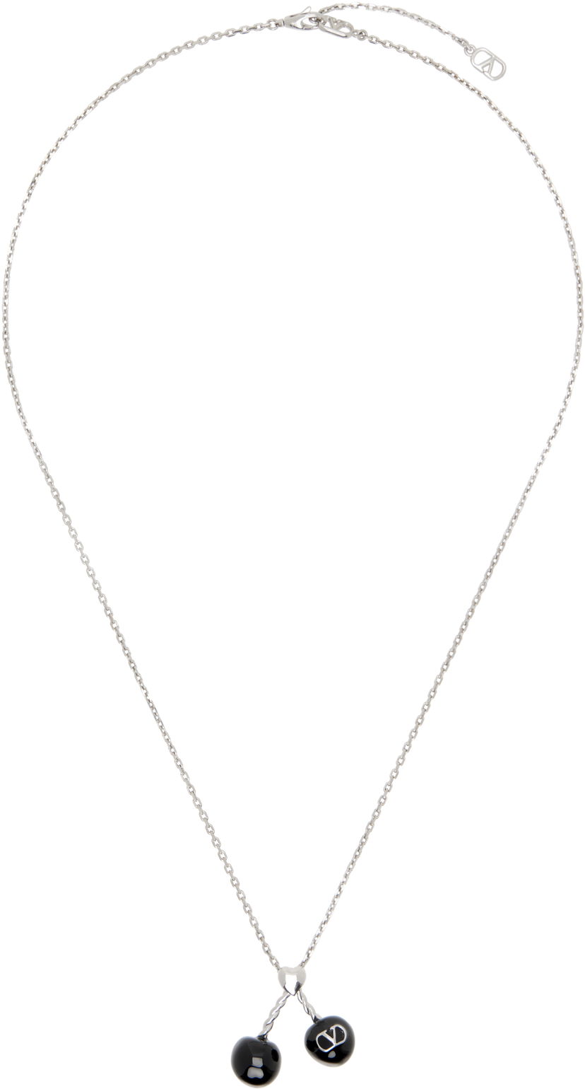 Kaulakoru Valentino Valentino Garavani Chez Valentino Silver-Tone and Black Resin Double-Pendant Necklace Musta | 7Y2J0Z82MJP