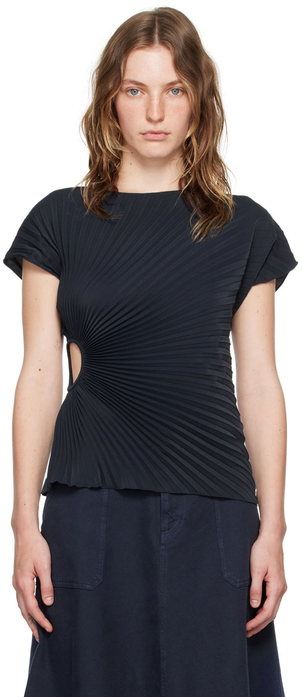 T-paita KENZO Navy Paris Sun-Ray Pleats T-Shirt Musta | FE62TO2139FO
