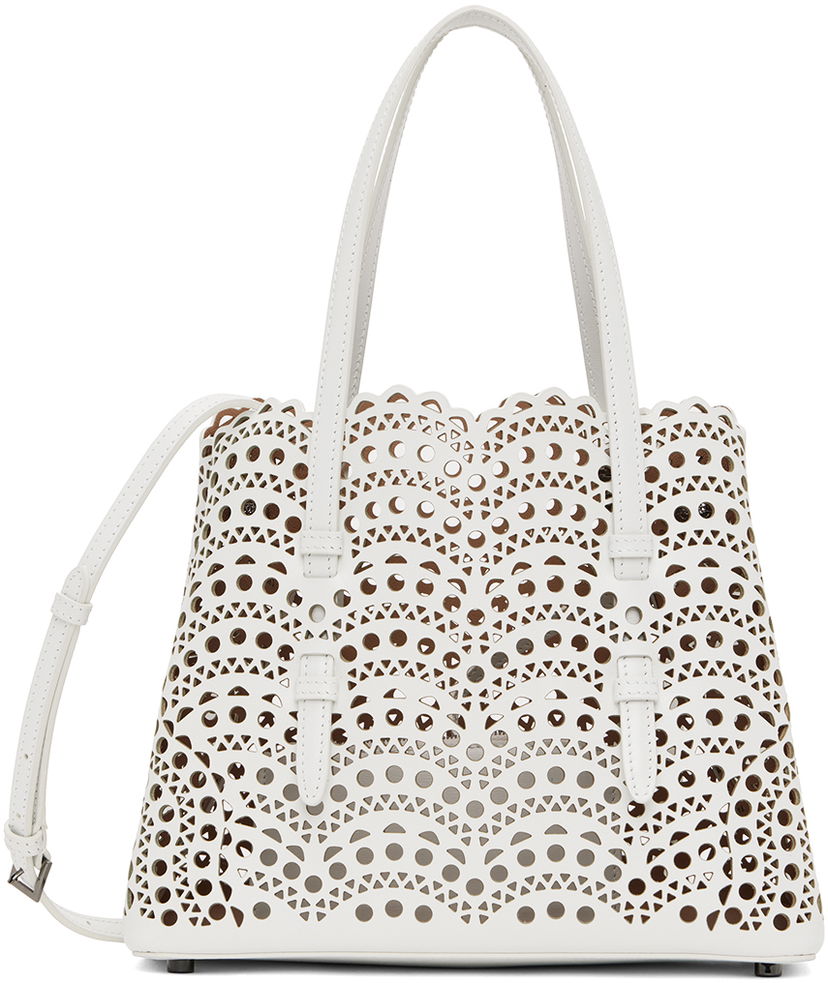 Kangaskassi Alaïa Laser-Cut Leather Tote Bag Valkoinen | AA1S06725C0A44