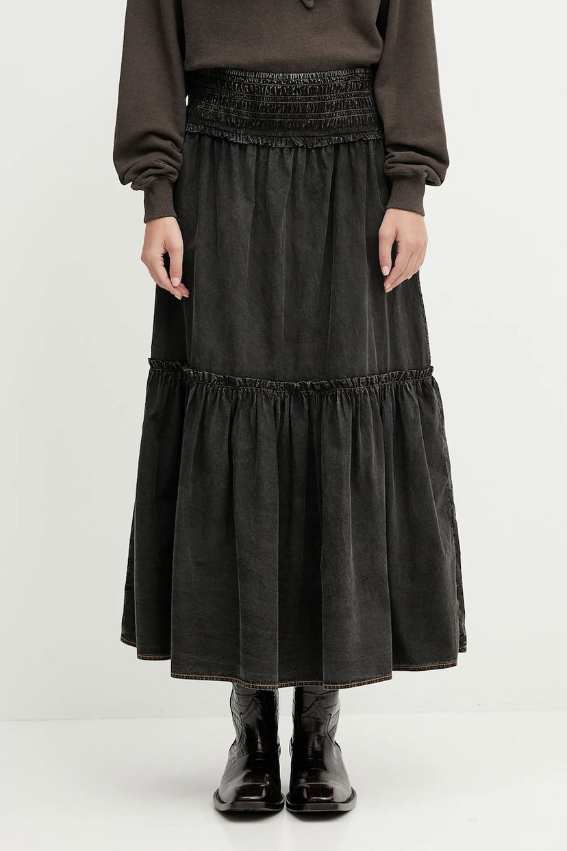 Hame GANNI GANNI Garment Dyed Cotton Smock Maxi Skirt Musta | W0877