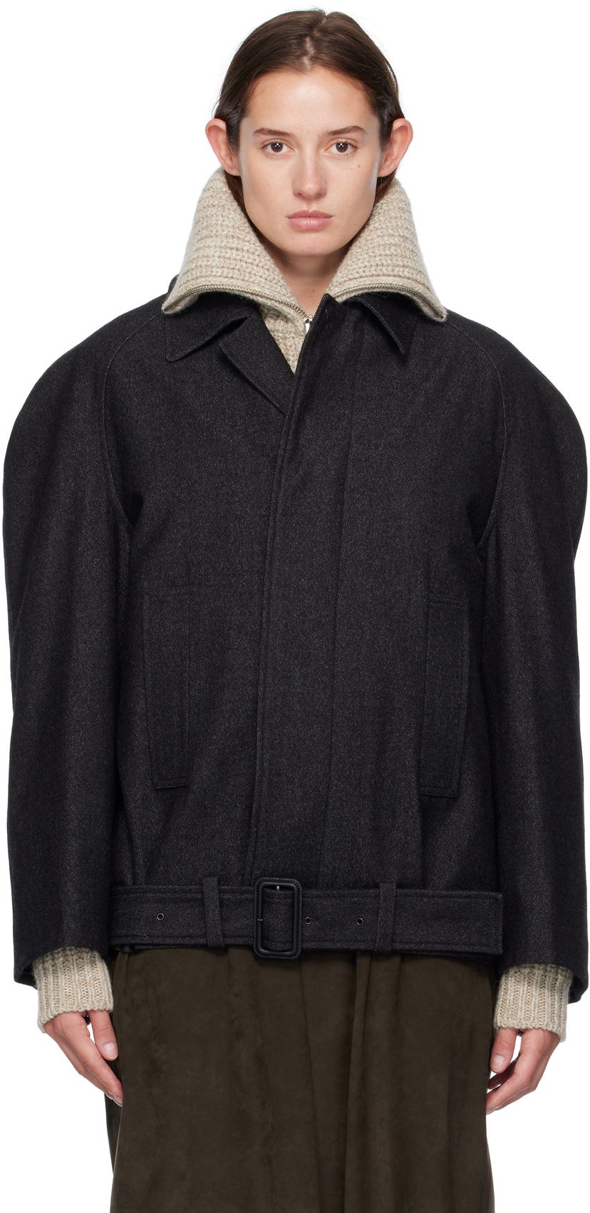 Takit LEMAIRE Lemaire Raglan Sleeve Short Coat Harmaa | OW1156 LF1319