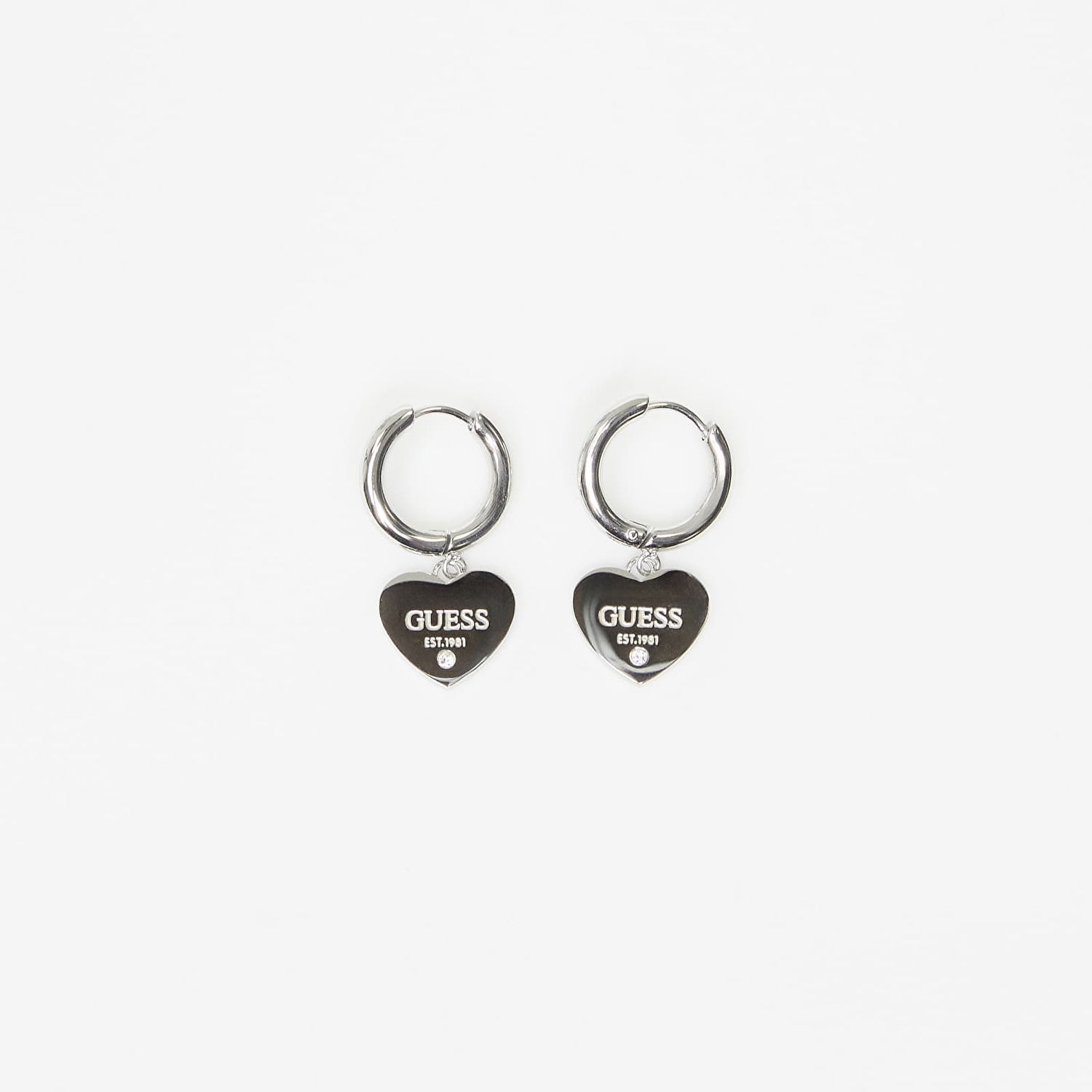 Korvakorut GUESS Huggie Earrings with Heart Charm EST.1981 and Crystal Metallinen | JUBE03145JWRH-SILVER, 0