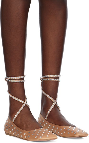 Mekko Amina Muaddi Amina Muaddi Ane Crystal Lace Up Ballerina Flats Beige | ANE CRYSTAL LACE UP FLAT SATIN, 3