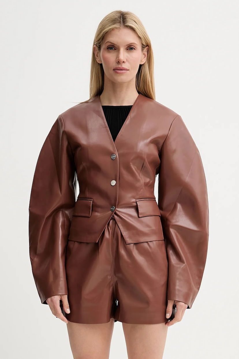 Takki Nanushka Nanushka Kiyo Faux Leather Blazer and Shorts Set Ruskea | NW25SSOW22075