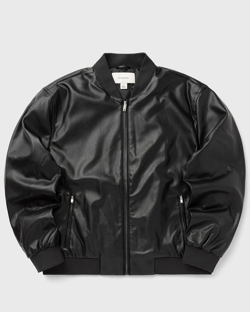 Bomber-takki CALVIN KLEIN D6 Faux Leather Bomber Jacket Musta | LV04RC407GUB1