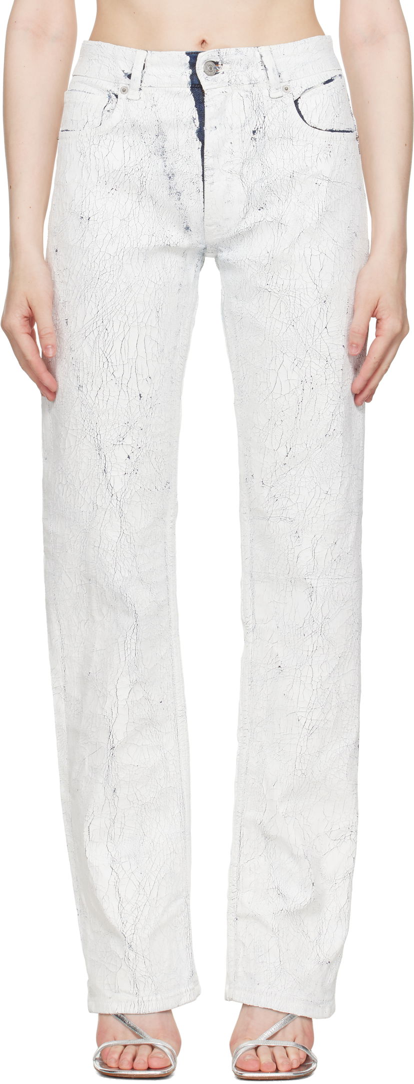 Jeans Maison Margiela MM6 Maison Margiela 5 Pocket Cracked Jeans Valkoinen | S62LB0185 M30028