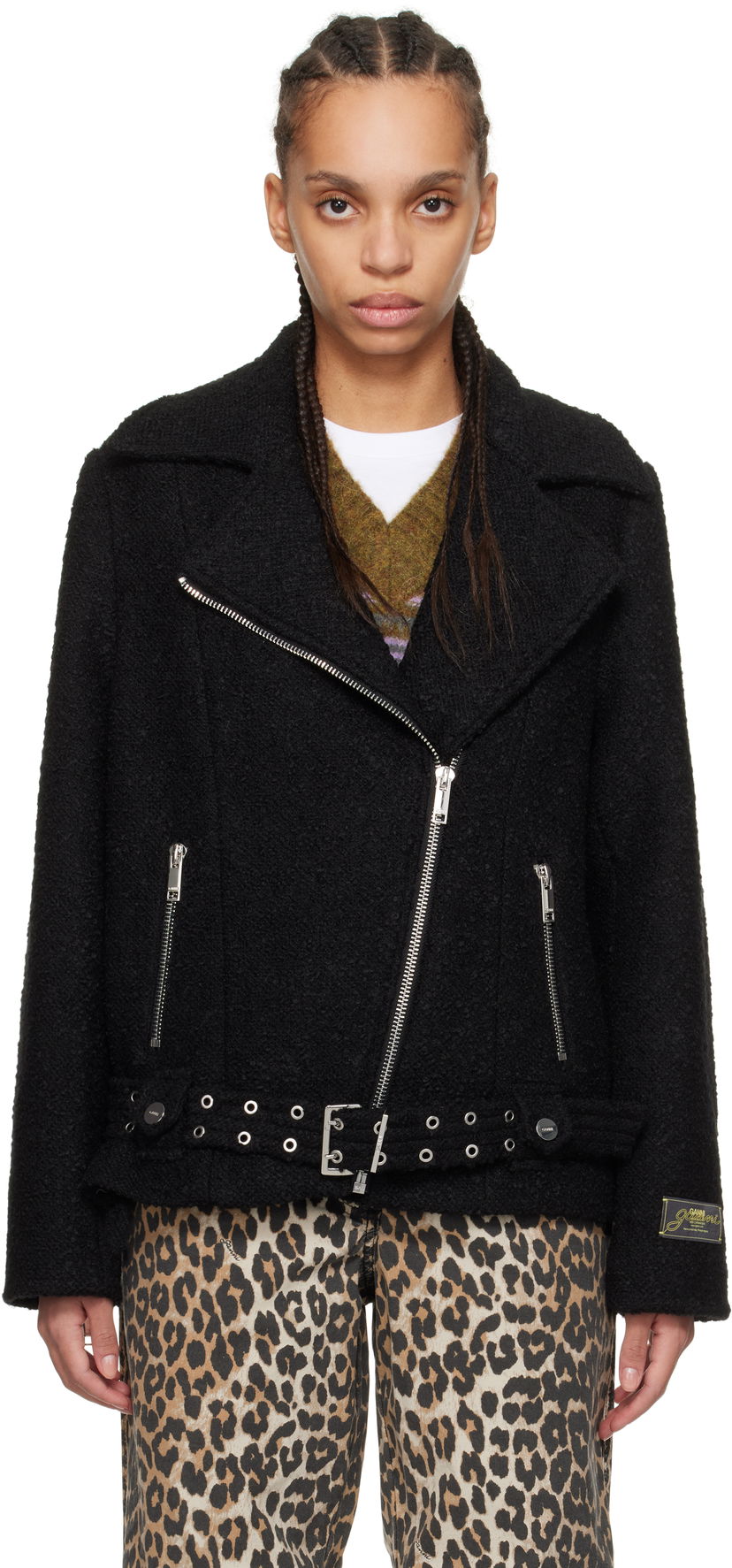 Takki GANNI GANNI Textured Boucle Wool Jacket Musta | W0026