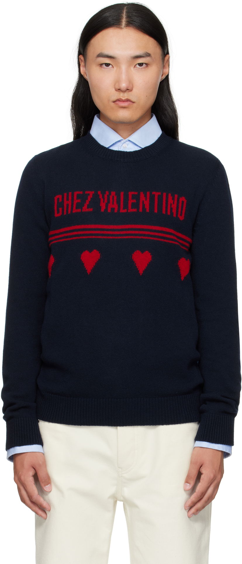 Villapaita Valentino Valentino 'Chez Valentino' Wool Sweater Tummansininen | 7V3KC35AB2E