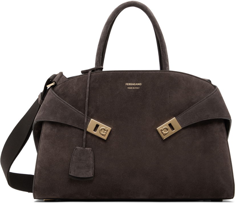 Käsilaukku FERRAGAMO Ferragamo Hug L Suede Satchel Harmaa | 779241