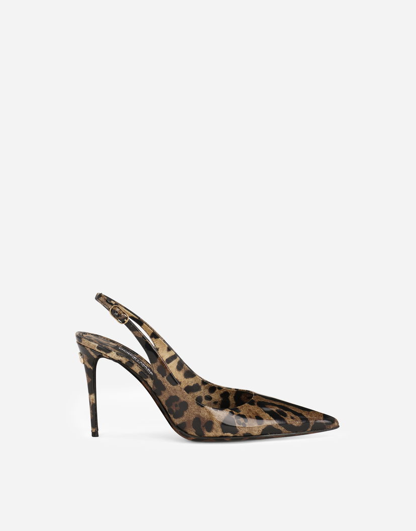 Tennarit ja kengät Dolce & Gabbana Polished Calfskin Leopard Print Slingbacks Ruskea | CG0621AM568HA93M