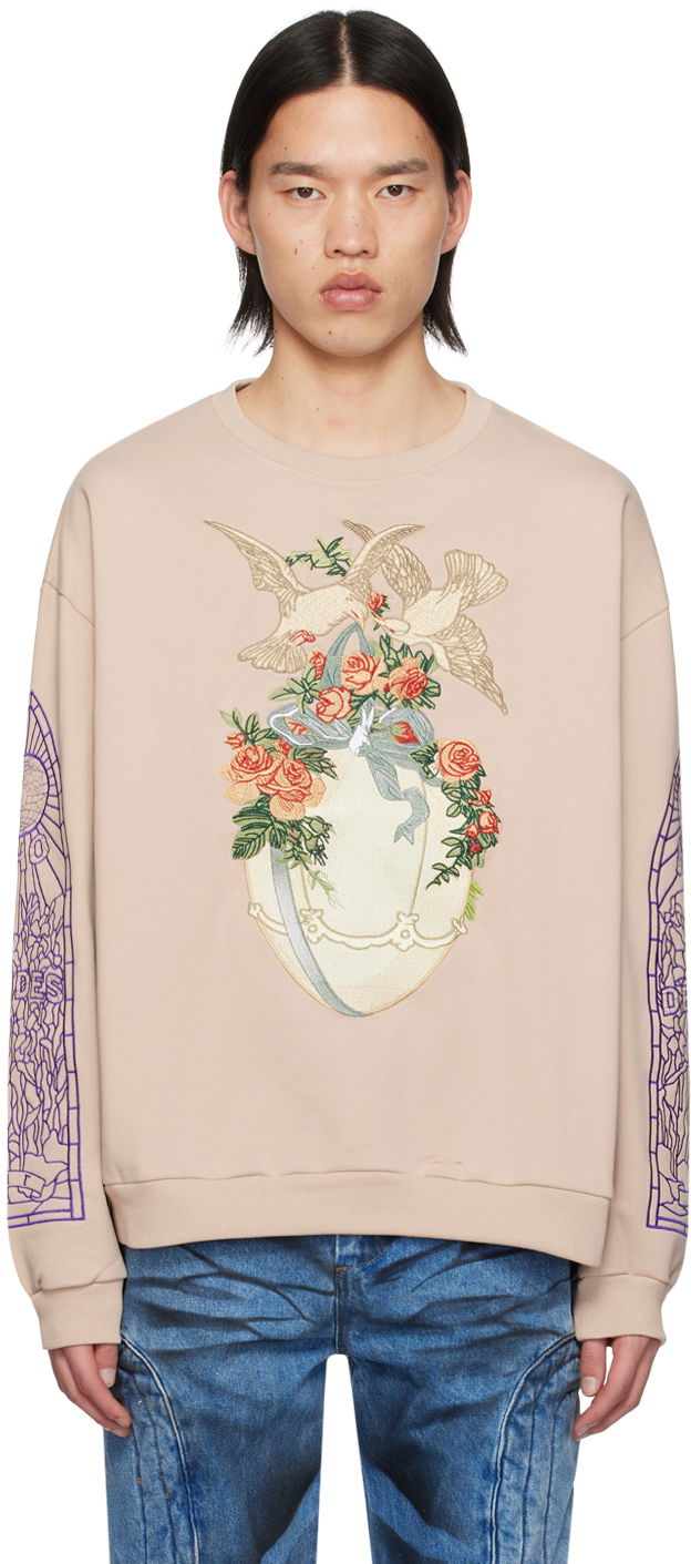 Huppari Who Decides War Who Decides War Gift Doves and Roses Embroidered Sweatshirt Beige | 1110230033SS24