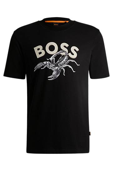 T-paita BOSS BOSS Cotton-Jersey T-Shirt with Scorpion Graphic Musta | 50539196