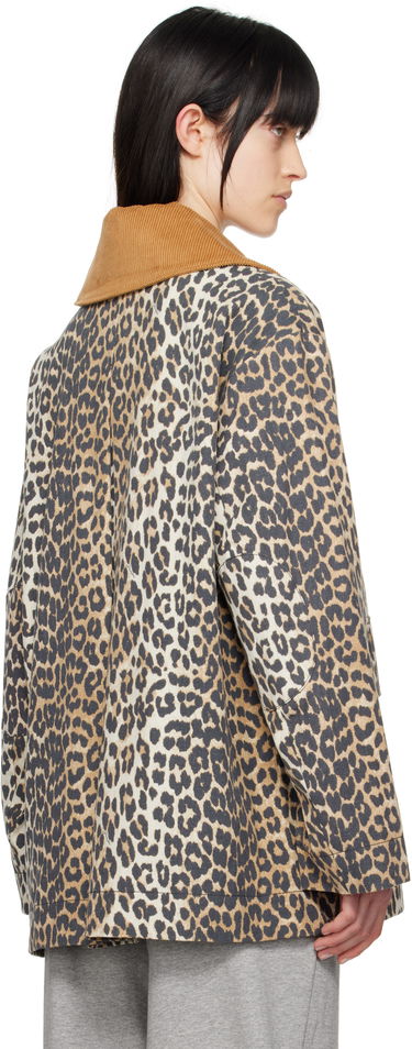 Takit GANNI Ganni Leopard Print Canvas Midi Jacket Beige | W0391, 2
