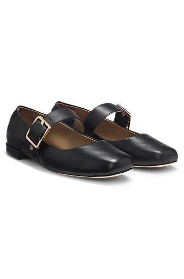 Asusteet BOSS Leather Ballerina Pumps with Buckled Strap Musta | 50548547