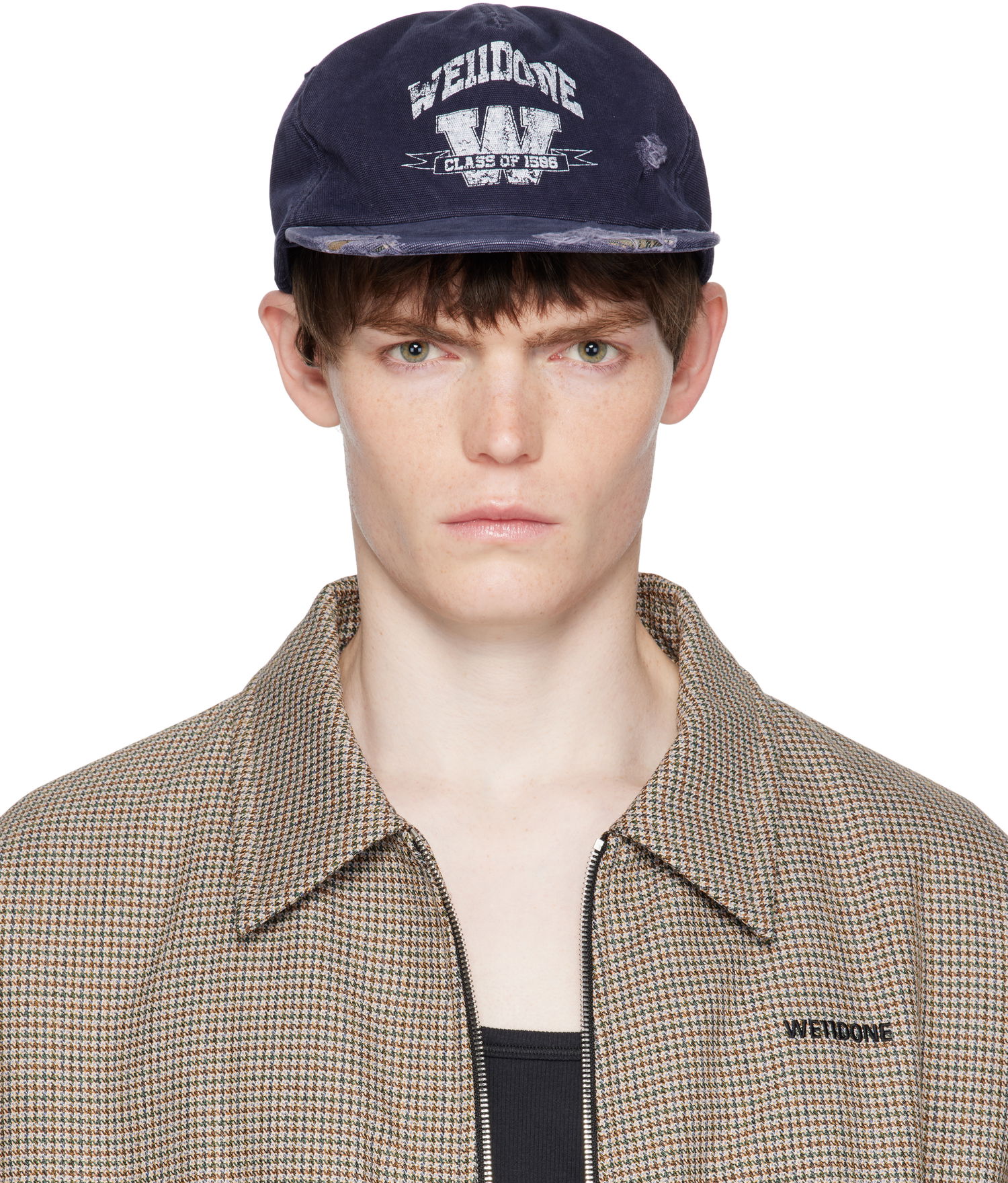 Korkki We11done We11done Distressed Collegiate Cap Tummansininen | WD-AH2-25-407-U-NV, 0