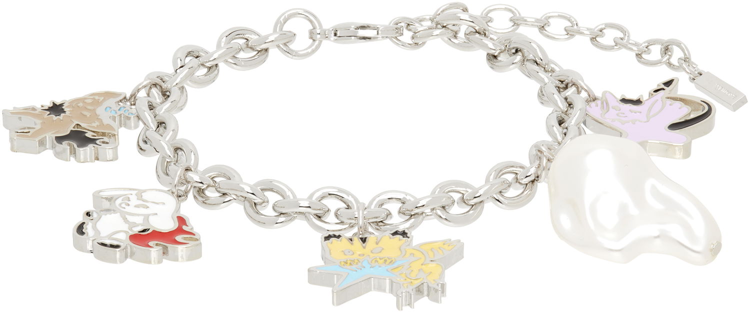 Rannerengas We11done We11done Silver-Tone Metal Monster Charms Bracelet with Faux Pearl Metallinen | WD-AJ2-25-525-U-SV, 0
