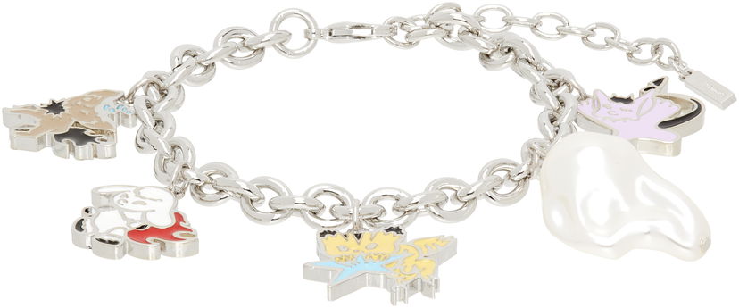 Rannerengas We11done We11done Silver-Tone Metal Monster Charms Bracelet with Faux Pearl Metallinen | WD-AJ2-25-525-U-SV