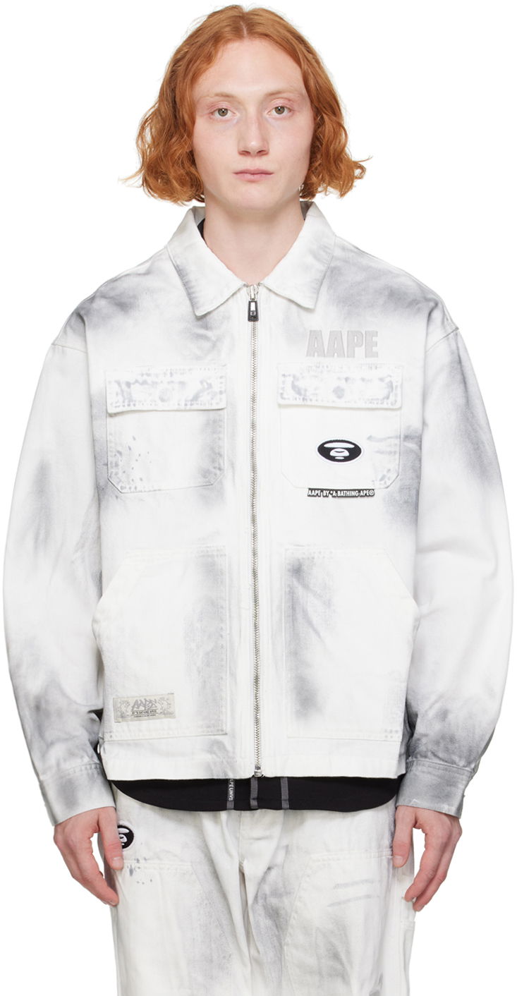 Takki AAPE by A Bathing Ape AAPE by A Bathing Ape Faded Denim Jacket Valkoinen | AAPLJM7644XXMWHB
