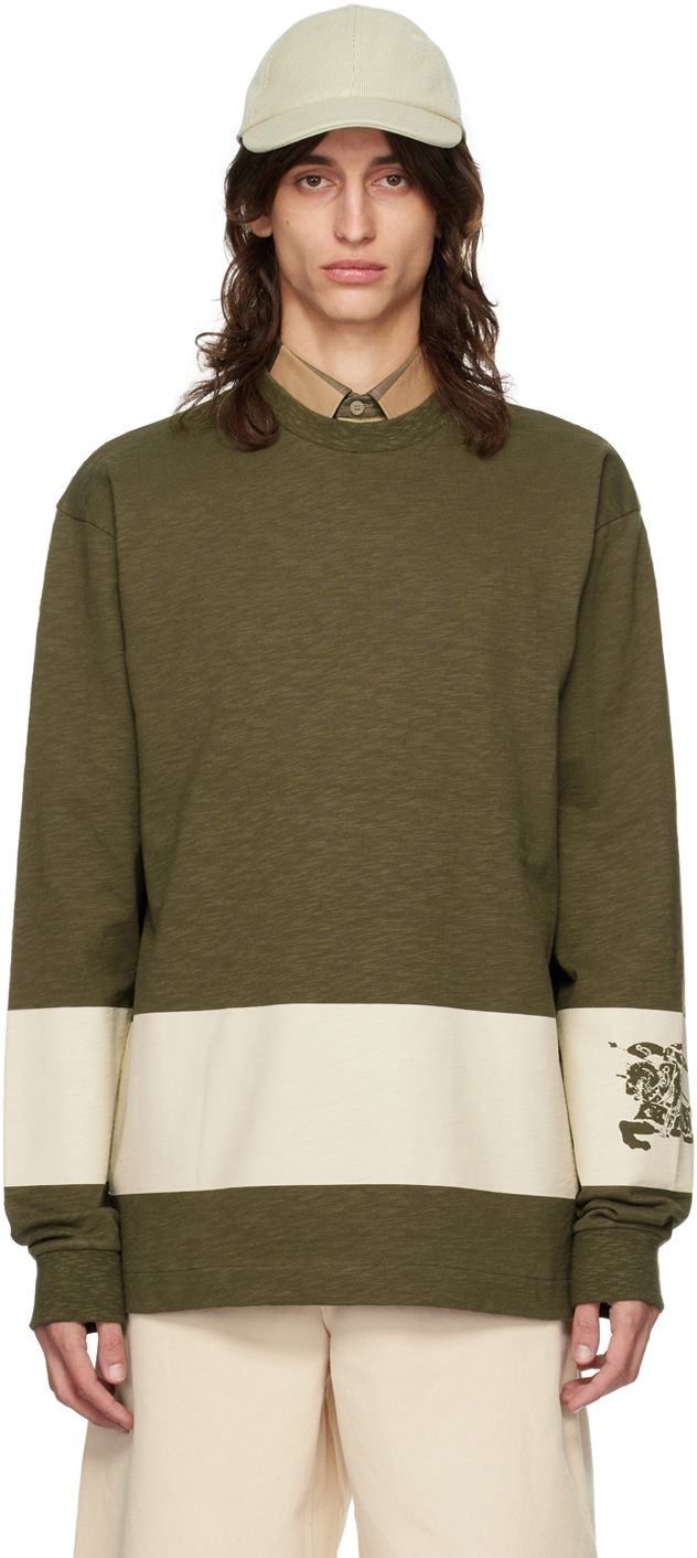 T-paita Burberry Green EKD Stripe Long Sleeve T-Shirt Vihreä | 8091889