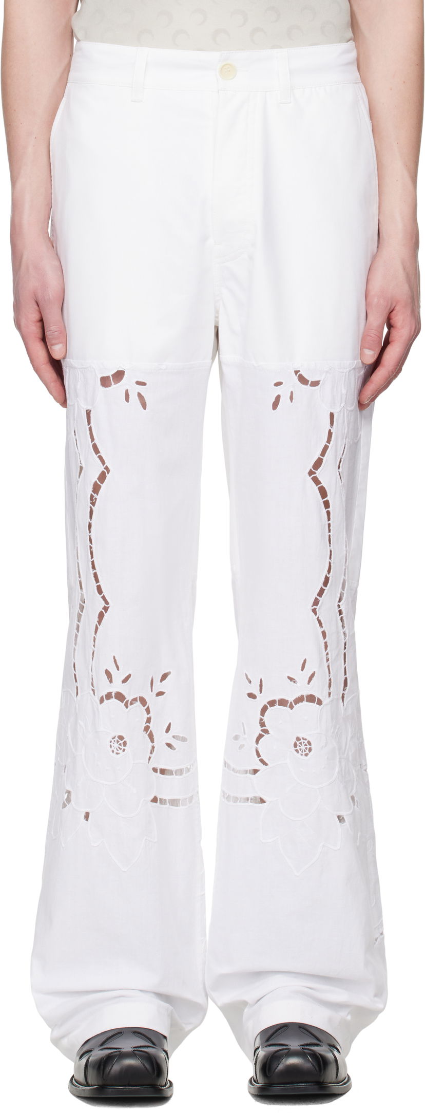 Housut Marine Serre Marine Serre Regenerated Household Linen Wide Leg Trousers Valkoinen | UPA056A UWOV0007