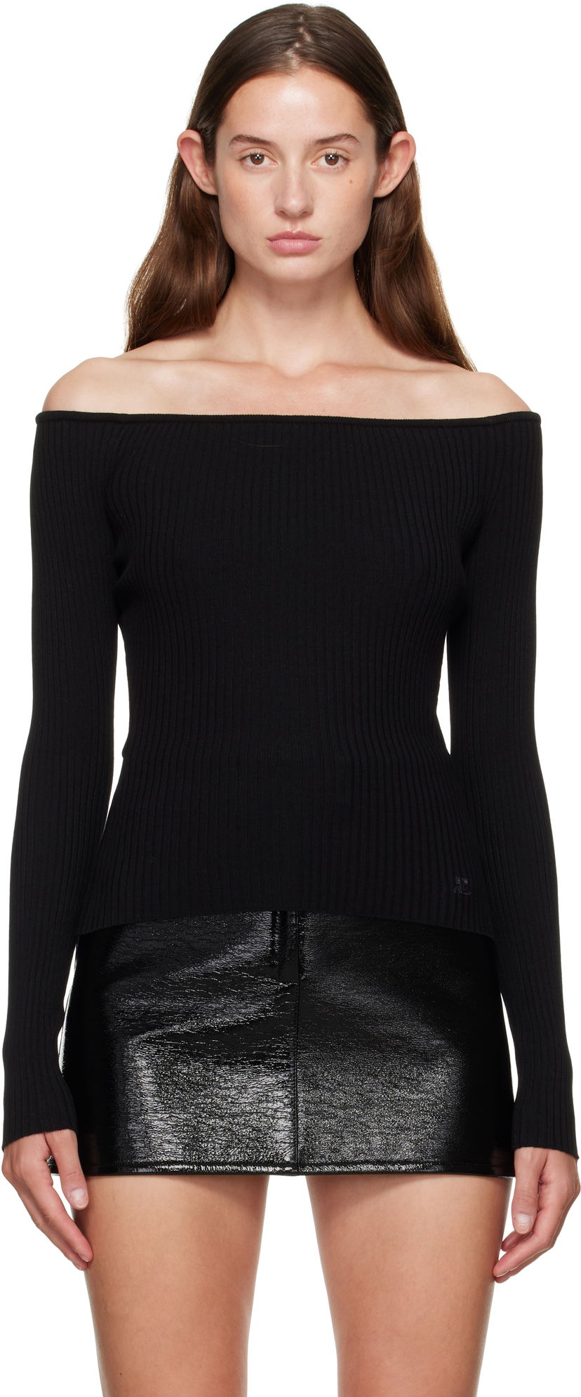 Villapaita Courrèges Courrèges Off Shoulder Rib Knit Top Musta | 325MTO429FI0001