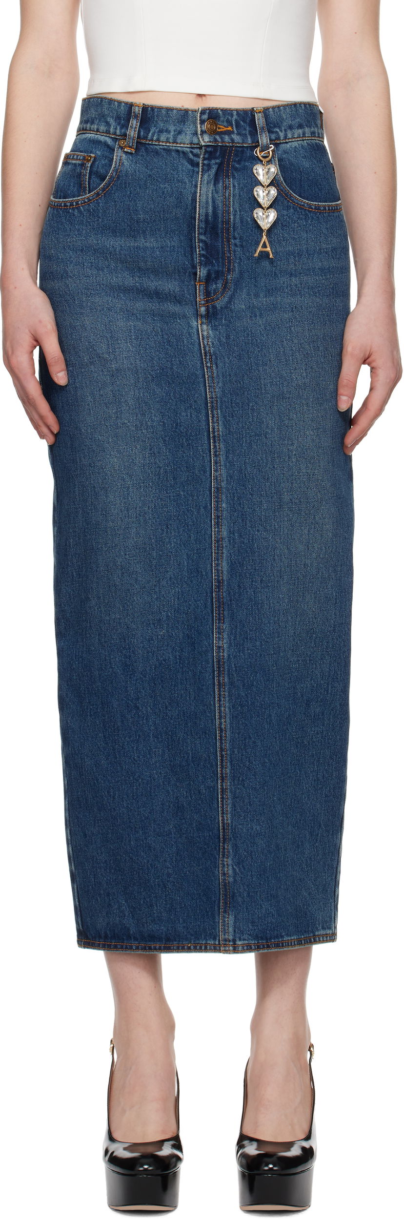 Hame Area Denim Midi Skirt With Zipper Sininen | PF24AWSK0018DE01