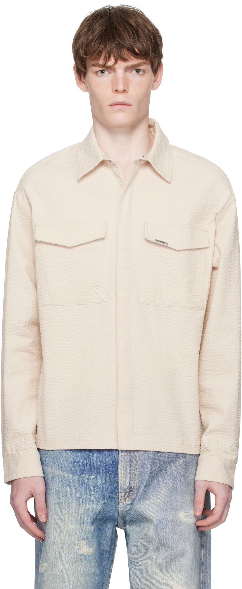 Paita Represent Clo Represent Textured Long Sleeve Shirt Beige | MLM100312