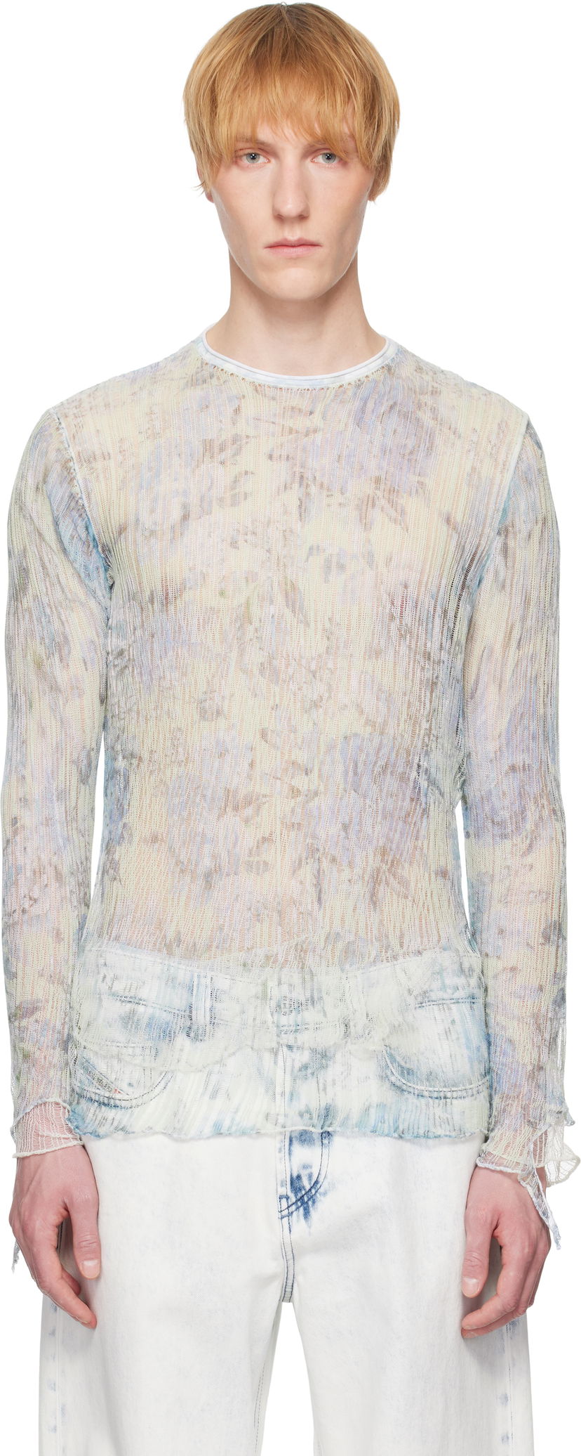 Villapaita Diesel Diesel K-Aasmos-A Sheer Floral Long Sleeve Sininen | A18017-0AFBT-8FG