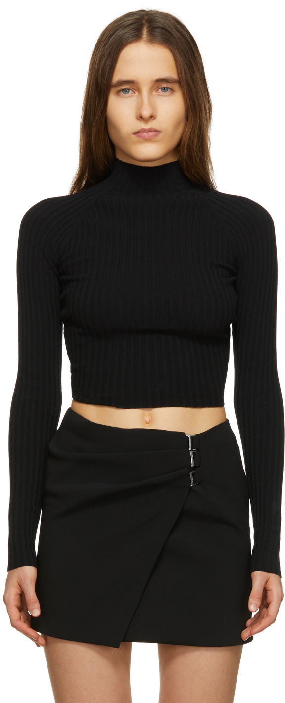 T-paita Dion Lee Ribbed Knit Turtleneck Crop Top Musta | A7548R22